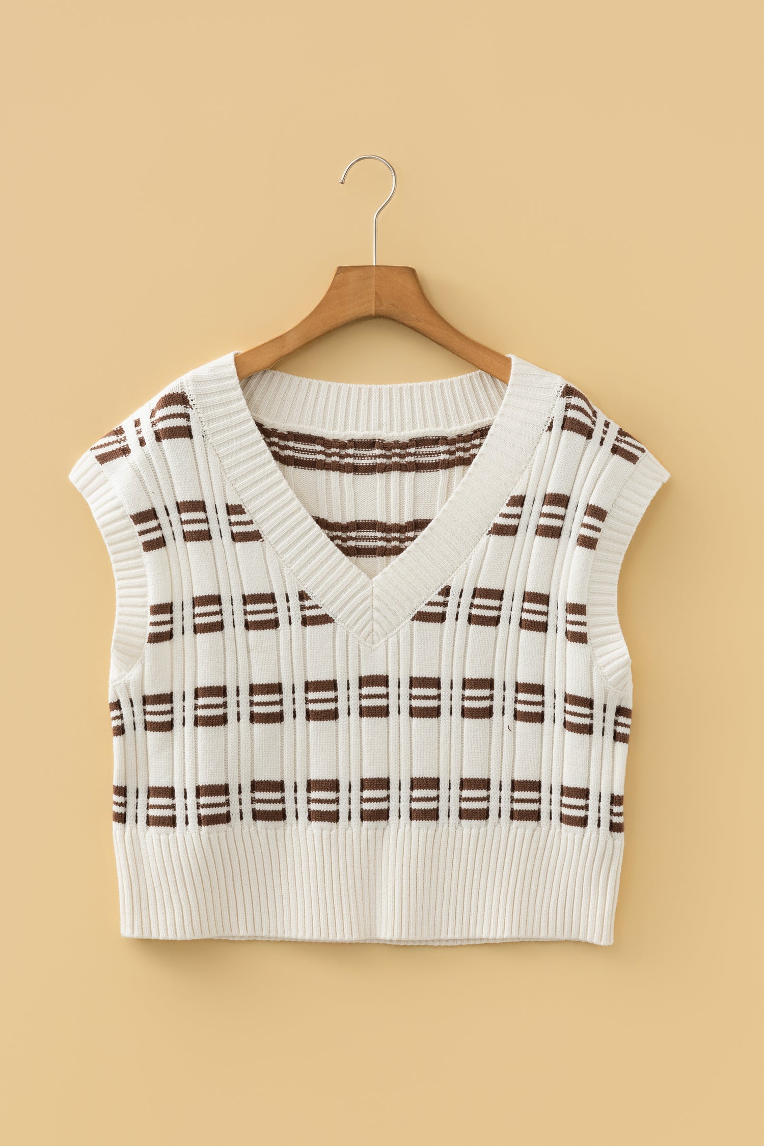 Geometric Textured V-Neck Crop Sweater Top