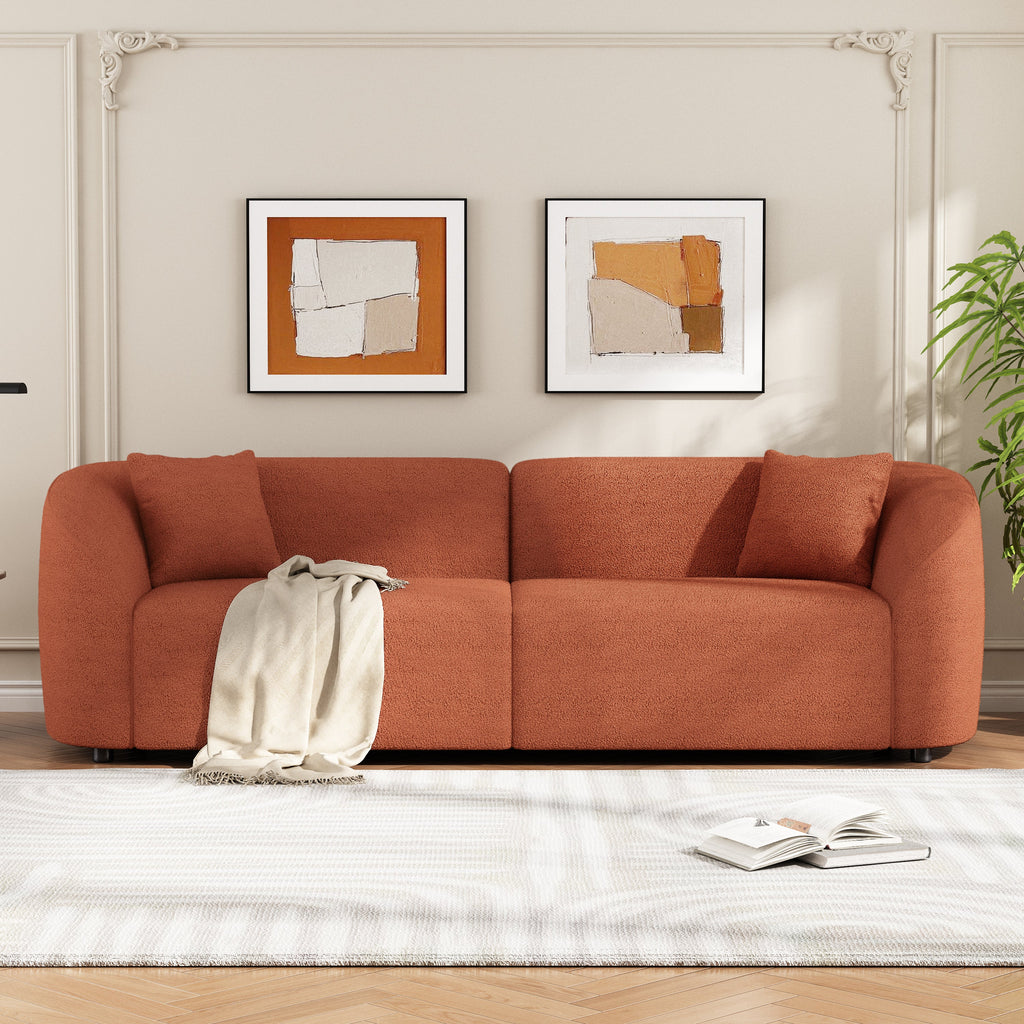 87' Curved Contemporary Sofa in Orange: Plush Seating, Streamlined Design, and Durable Frame – Ideal for Stylish Living Spaces