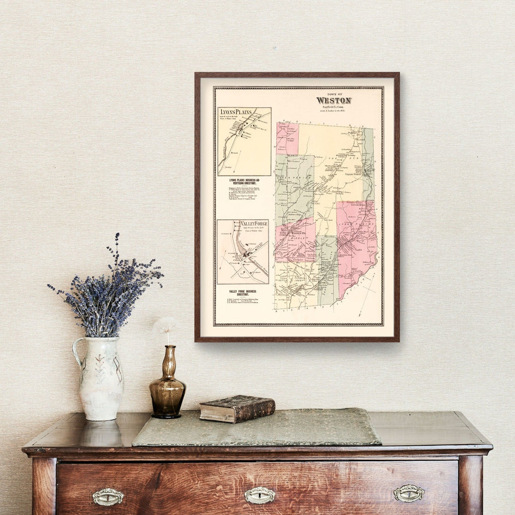 Vintage Map of Lyons Plains, Connecticut 1867