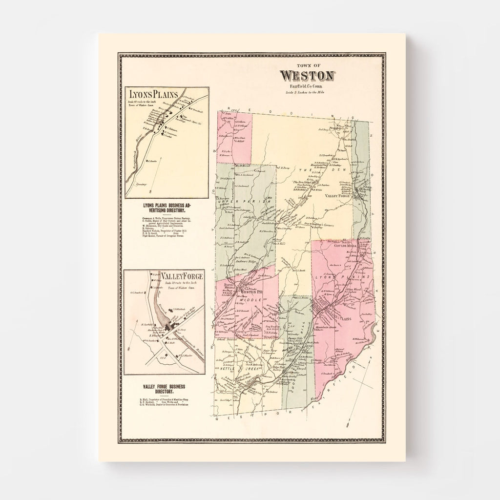 Vintage Map of Lyons Plains, Connecticut 1867