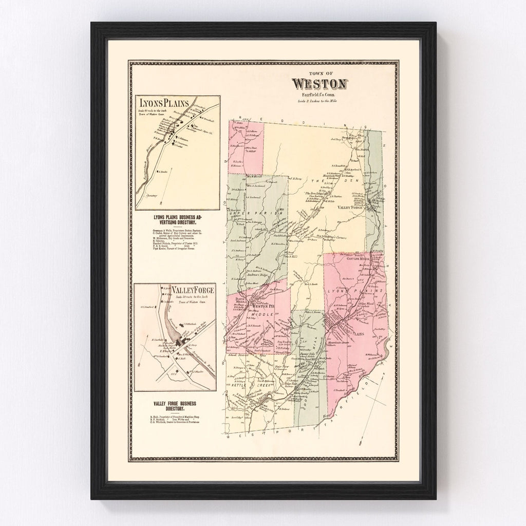 Vintage Map of Lyons Plains, Connecticut 1867
