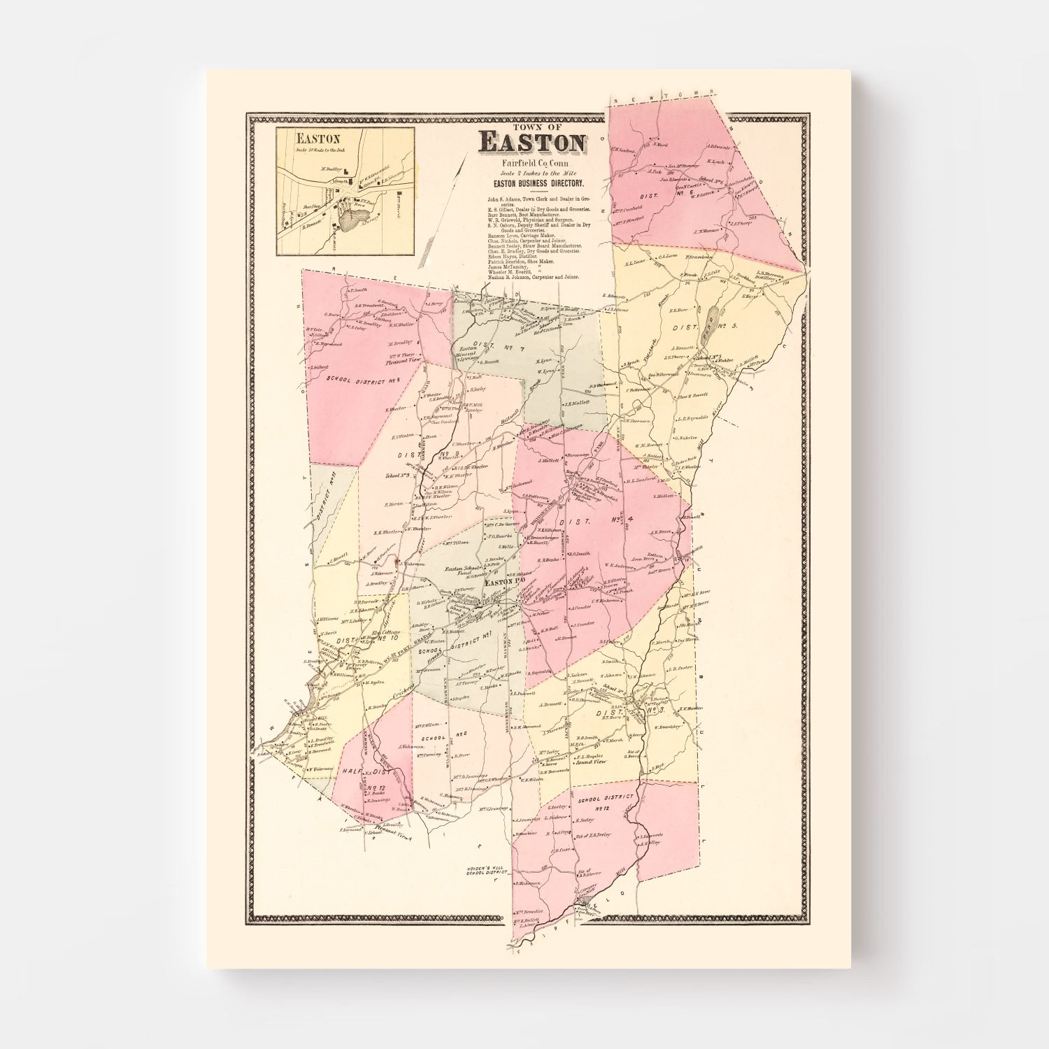 Vintage Map of Easton, Connecticut 1867