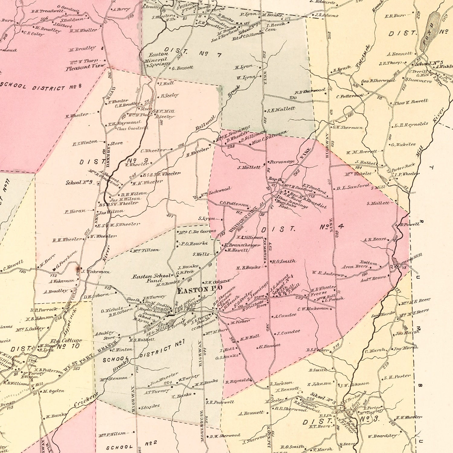 Vintage Map of Easton, Connecticut 1867