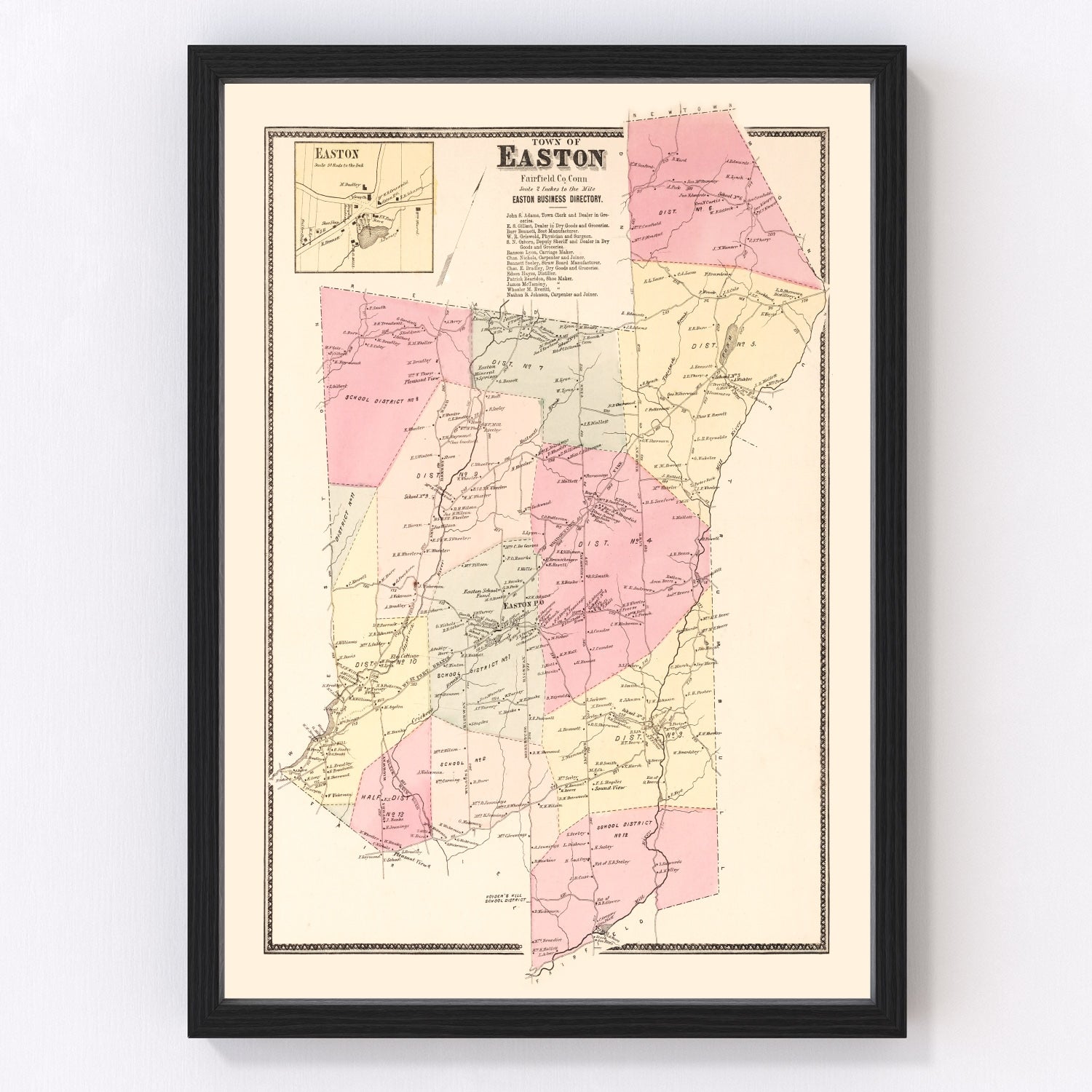 Vintage Map of Easton, Connecticut 1867