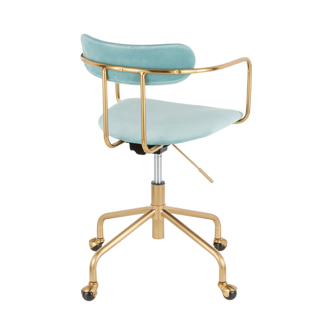 Demi Contemporary Office Chair in Gold Metal and Light Blue Velvet by LumiSource