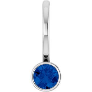 14K White Lab-Grown Blue Sapphire Charm/Pendant