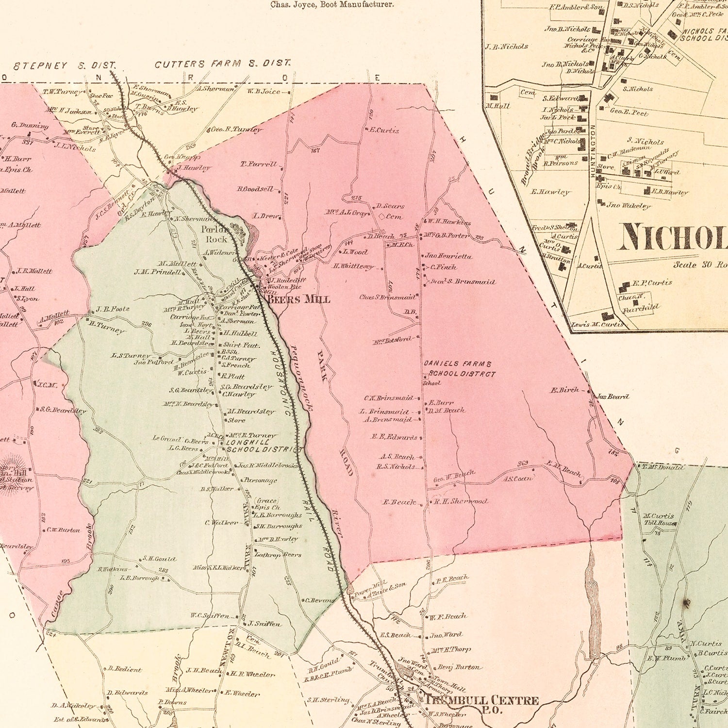 Vintage Map of Nichol's Farms, Connecticut 1867