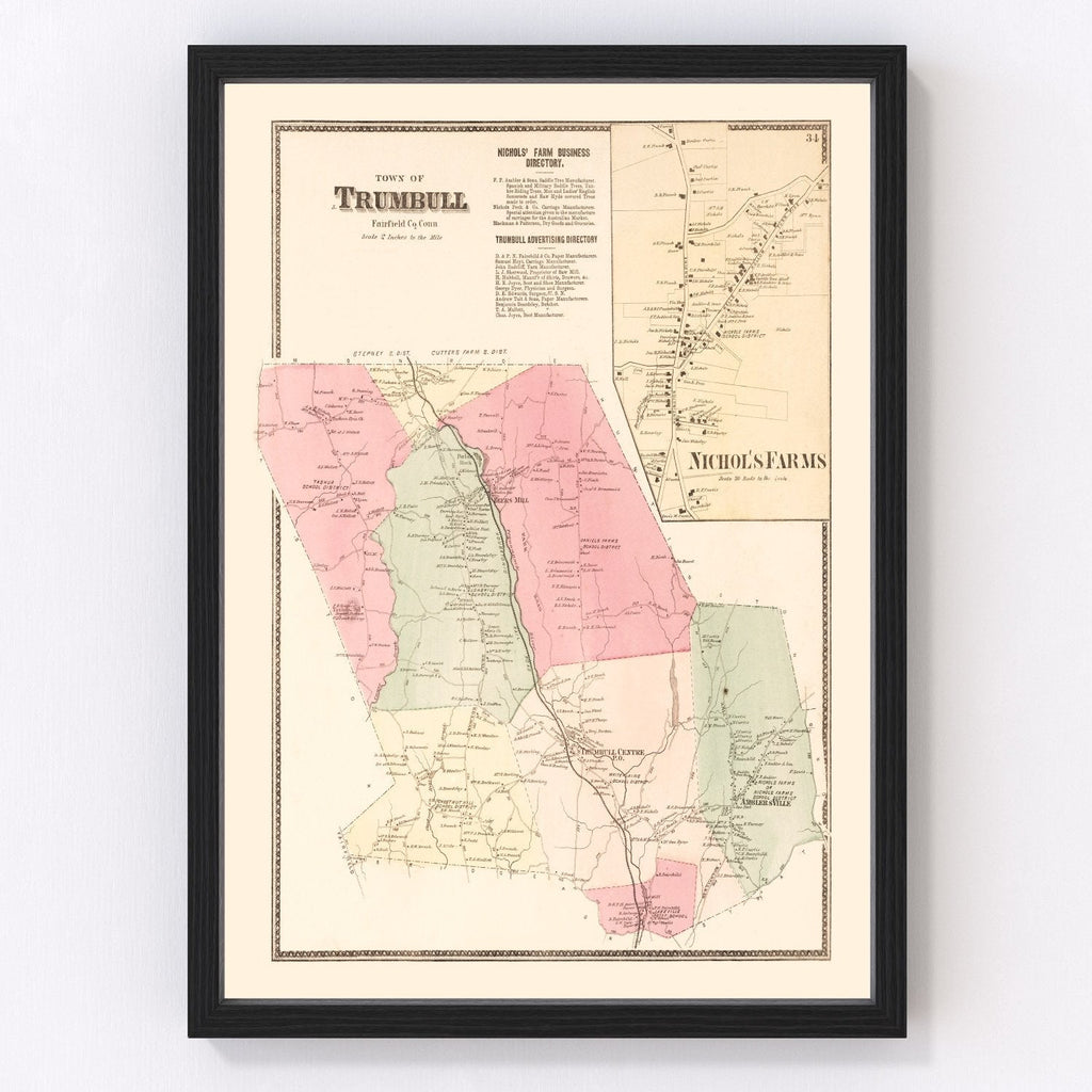Vintage Map of Nichol's Farms, Connecticut 1867