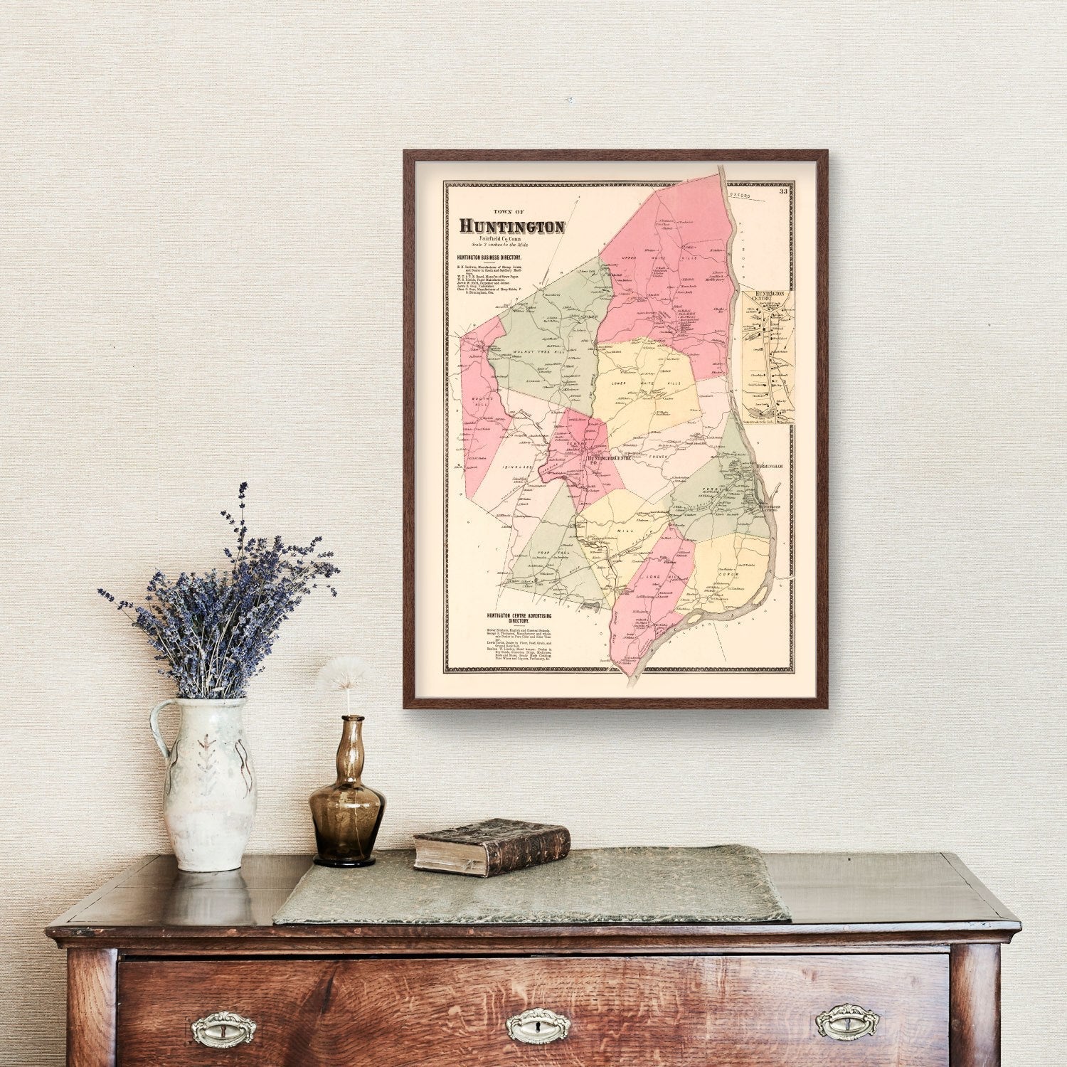 Vintage Map of Huntington Centre, Connecticut 1867