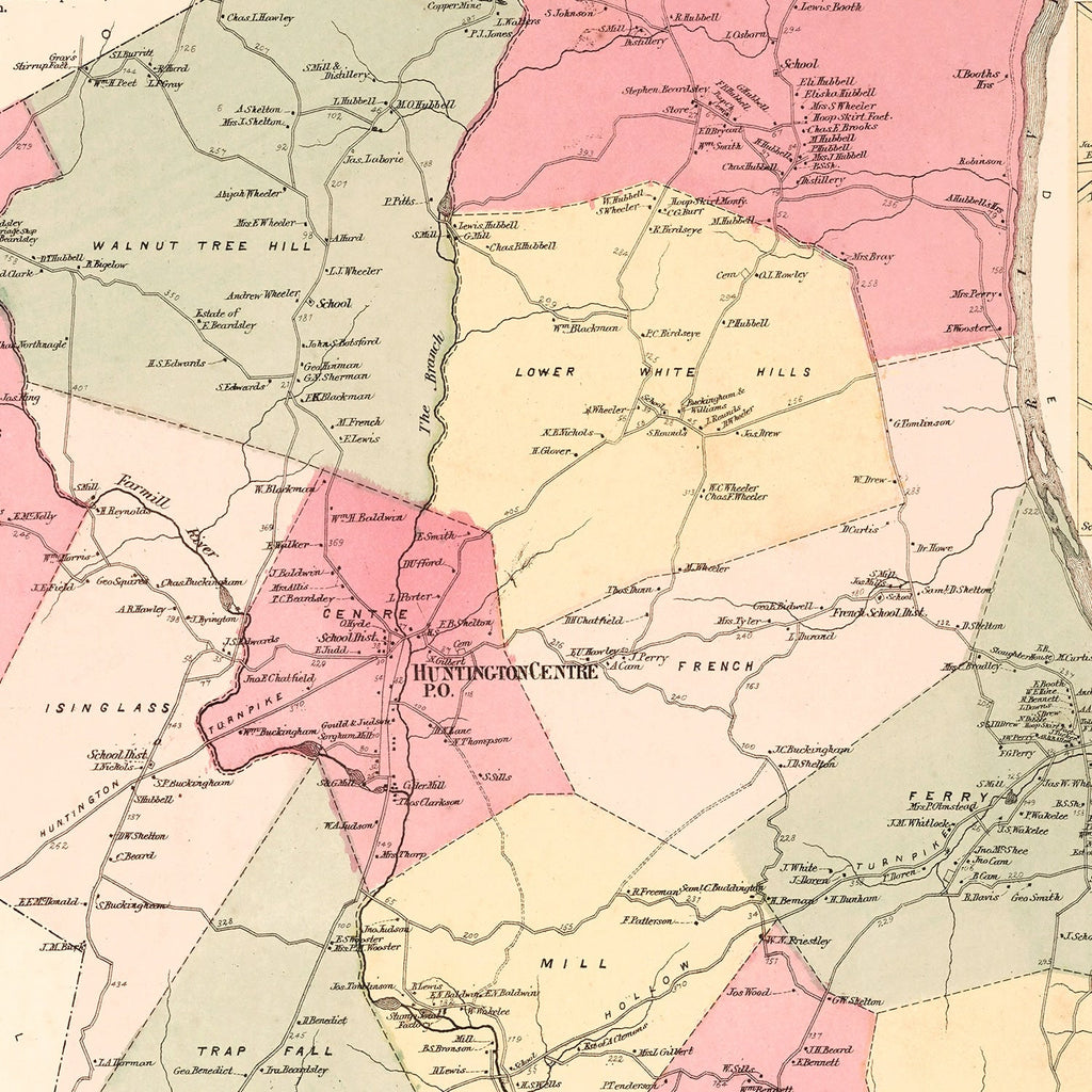 Vintage Map of Huntington Centre, Connecticut 1867