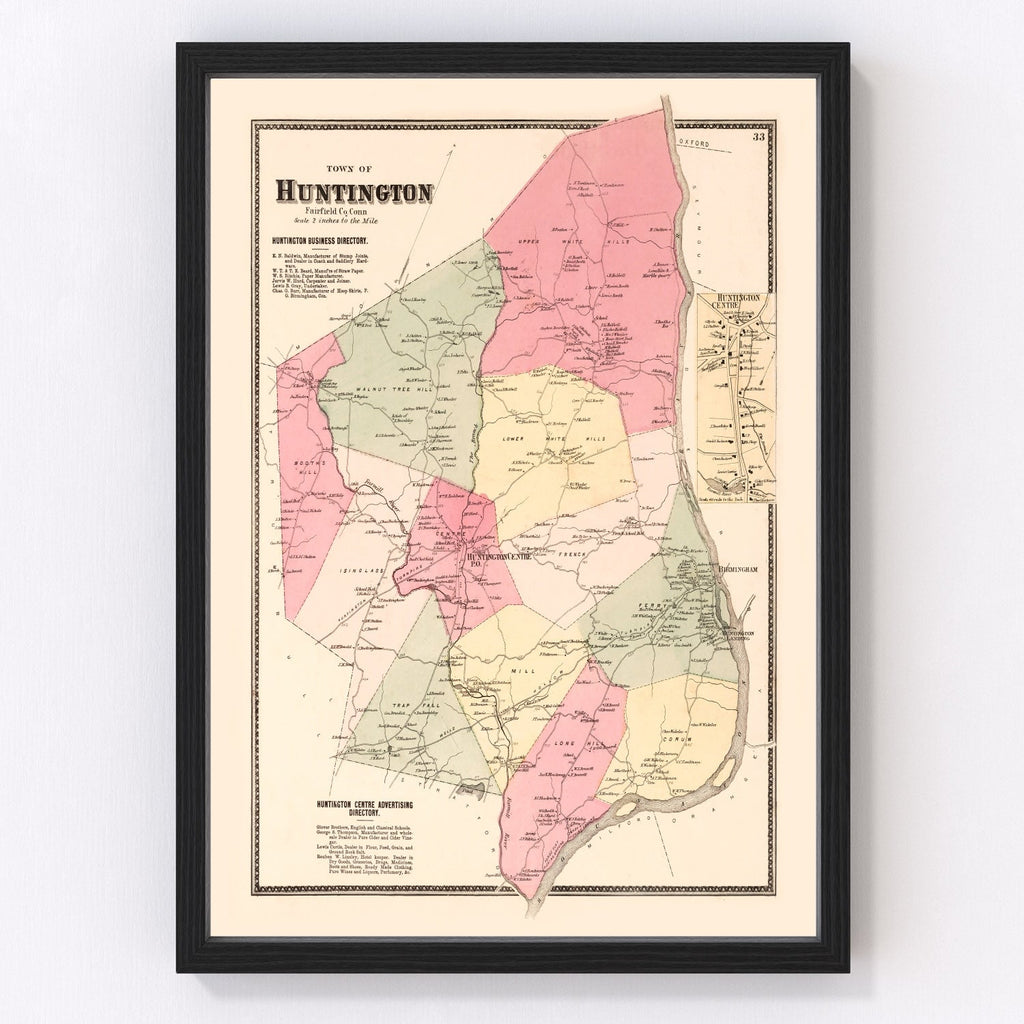Vintage Map of Huntington Centre, Connecticut 1867