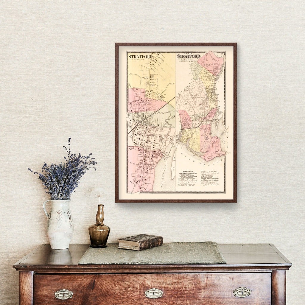 Vintage Map of Stratford, Connecticut 1867