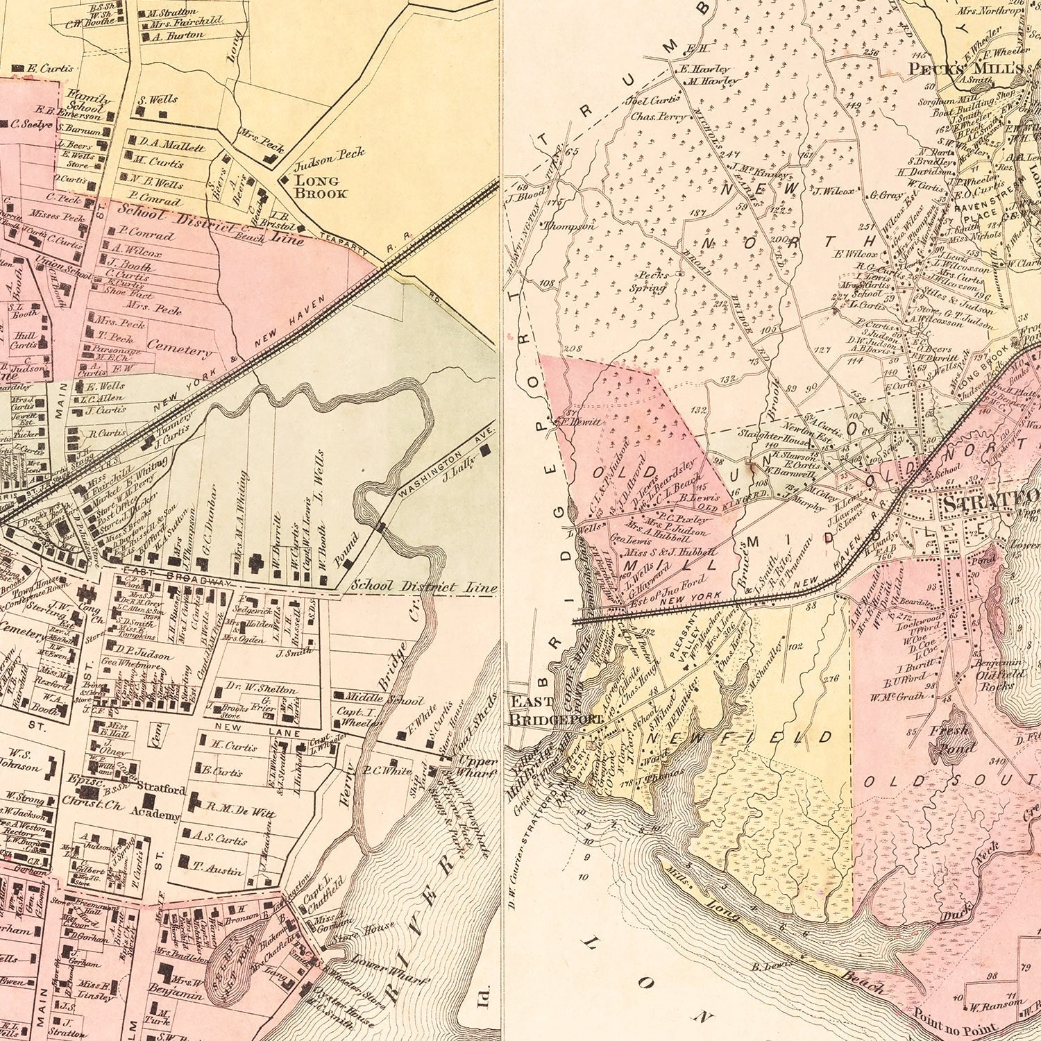 Vintage Map of Stratford, Connecticut 1867