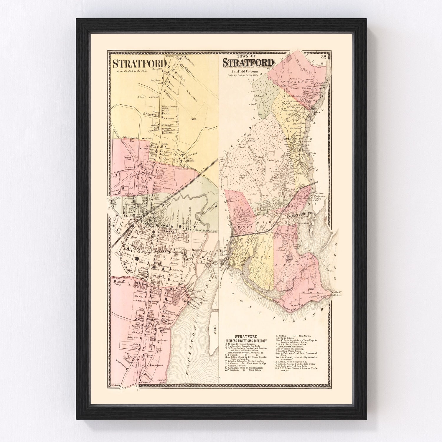 Vintage Map of Stratford, Connecticut 1867