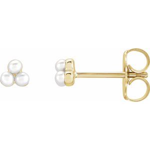 14K Yellow Gold Cultured White Freshwater Pearl Cluster Earrings