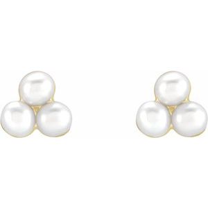 14K Yellow Gold Cultured White Freshwater Pearl Cluster Earrings