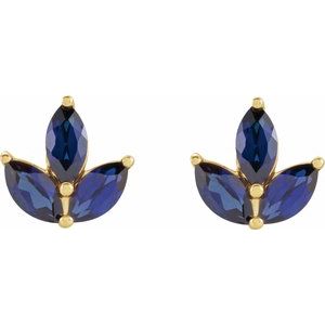 14K Yellow Gold Natural Blue Sapphire Cluster Earrings