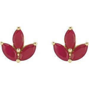 14K Yellow Gold Natural Ruby Cluster Earrings – image 2