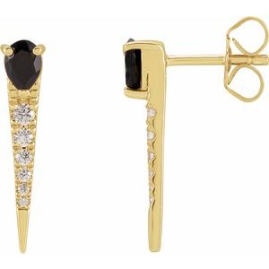 14K Yellow Gold Natural Black Onyx & 1/8 CTW Natural Diamond Spike Earrings