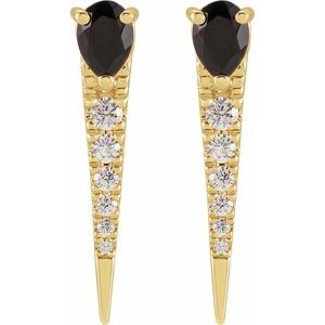 14K Yellow Gold Natural Black Onyx & 1/8 CTW Natural Diamond Spike Earrings – image 2