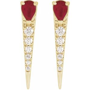 14K Yellow Gold Natural Ruby & 1/8 CTW Natural Diamond Spike Earrings – image 2