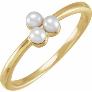 14K Yellow Gold Cultured White Freshwater Pearl Cluster Ring