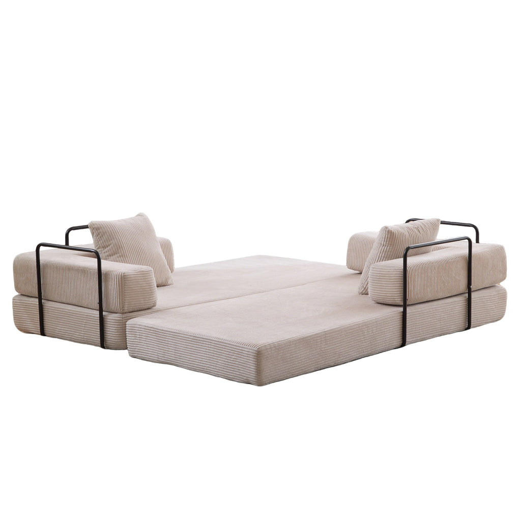 Floor Couch,Compression Sofa,Convertible Floor Sofa Bed-with Pillow Back Support Armrest,Comfy Futon Couch Lounge Sleeper Bed,Corduroy Fabric,for Living Room Bedroom (light grey)