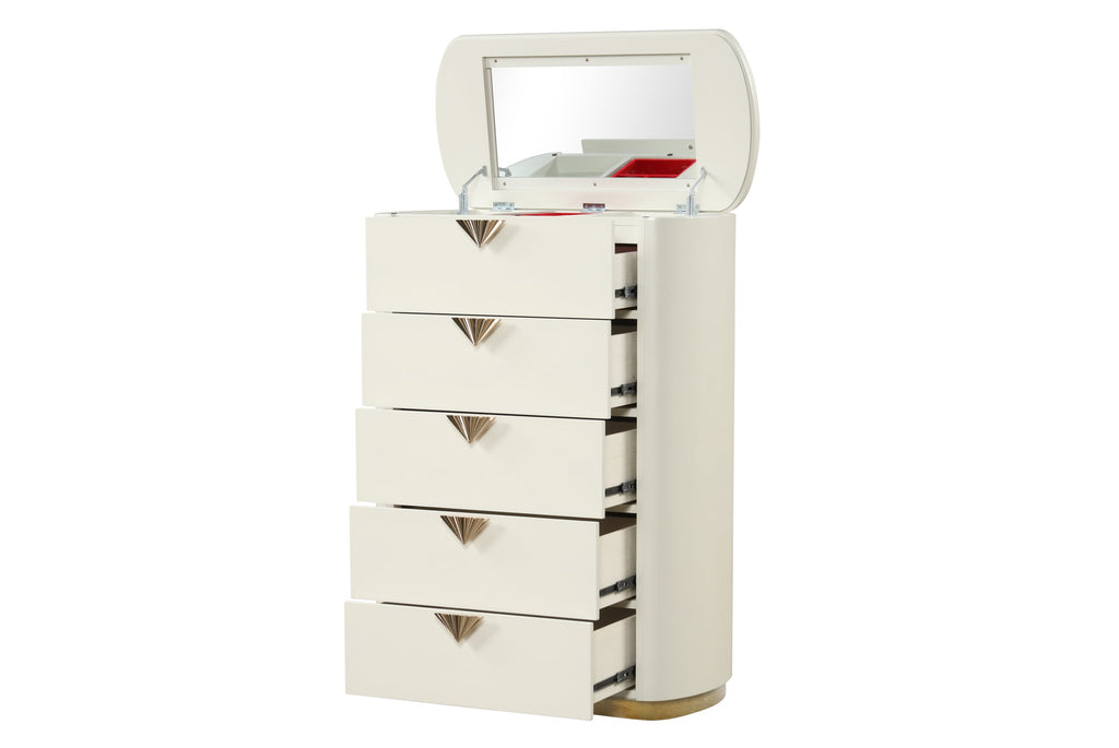 La Pierre Modern Style 5 Pc Queen Upholstered Bedroom Set Made with Wood and Gold Accents in Beige(NJ INVENTORY)