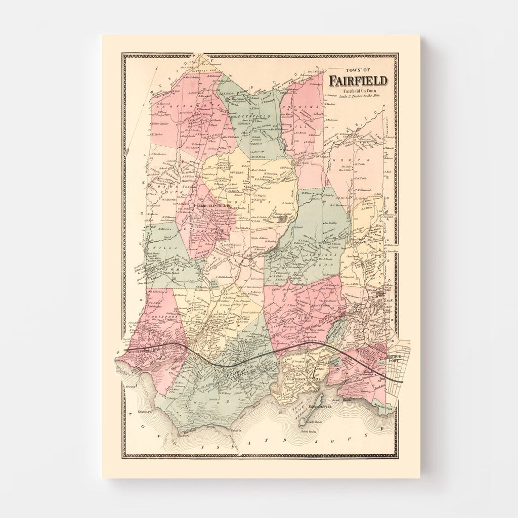 Vintage Map of Fairfield, Connecticut 1867