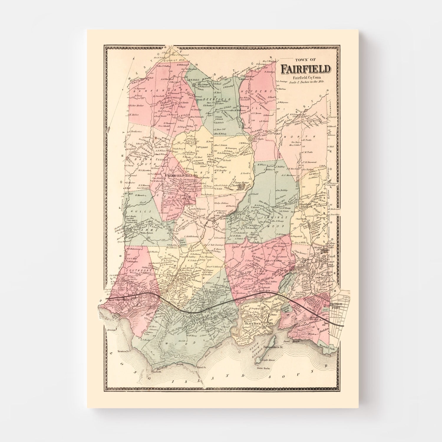 Vintage Map of Fairfield, Connecticut 1867