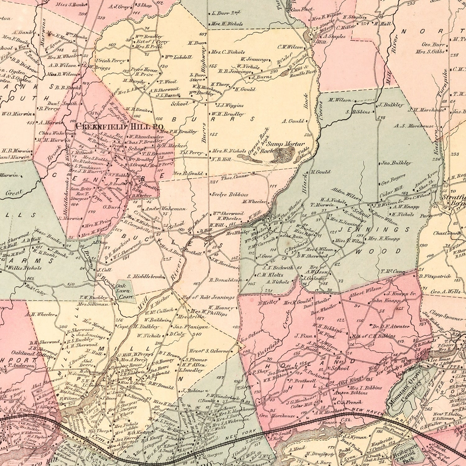 Vintage Map of Fairfield, Connecticut 1867