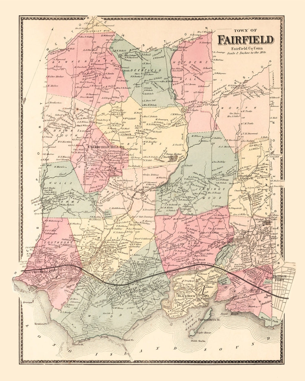 Vintage Map of Fairfield, Connecticut 1867