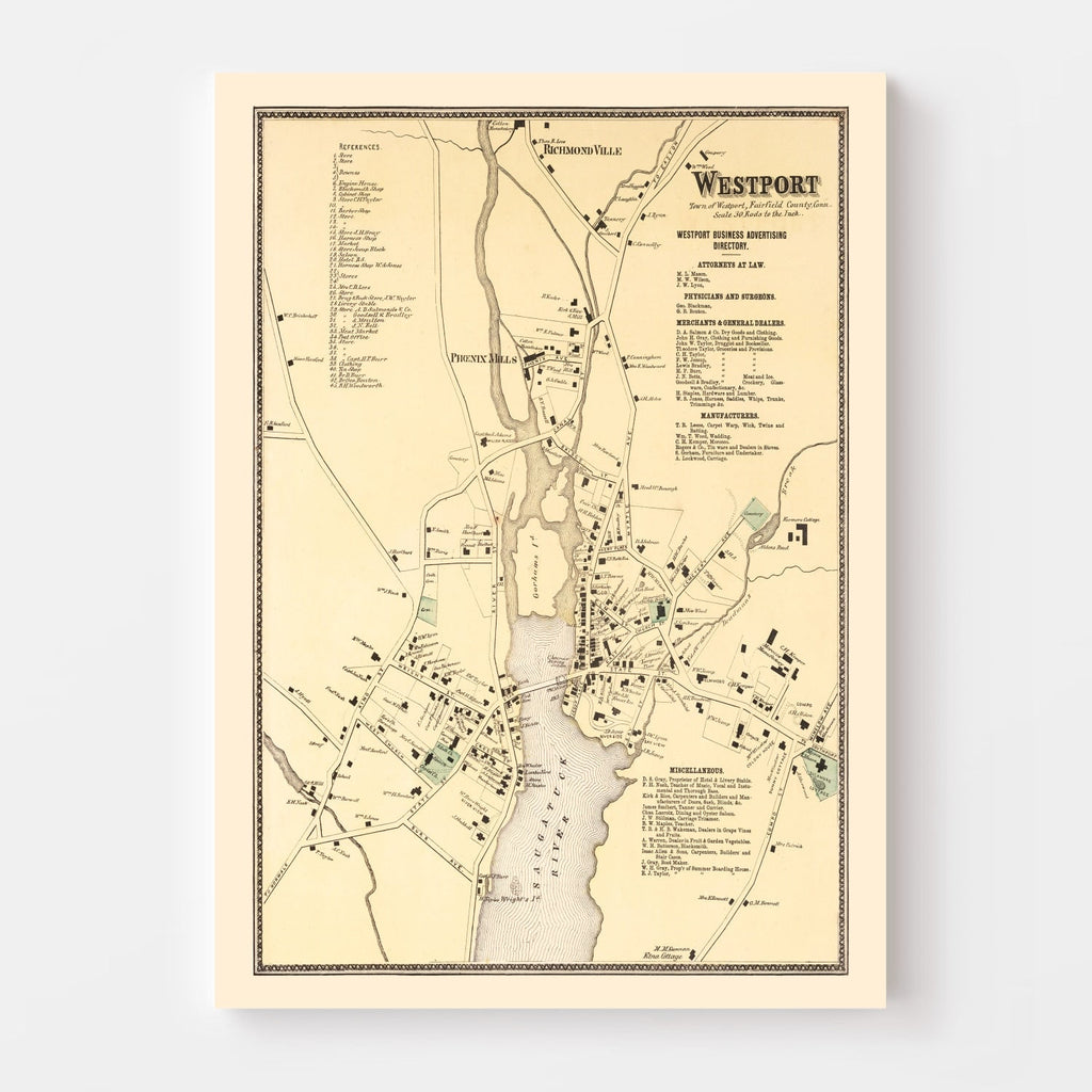 Vintage Map of Westport, Connecticut 1867