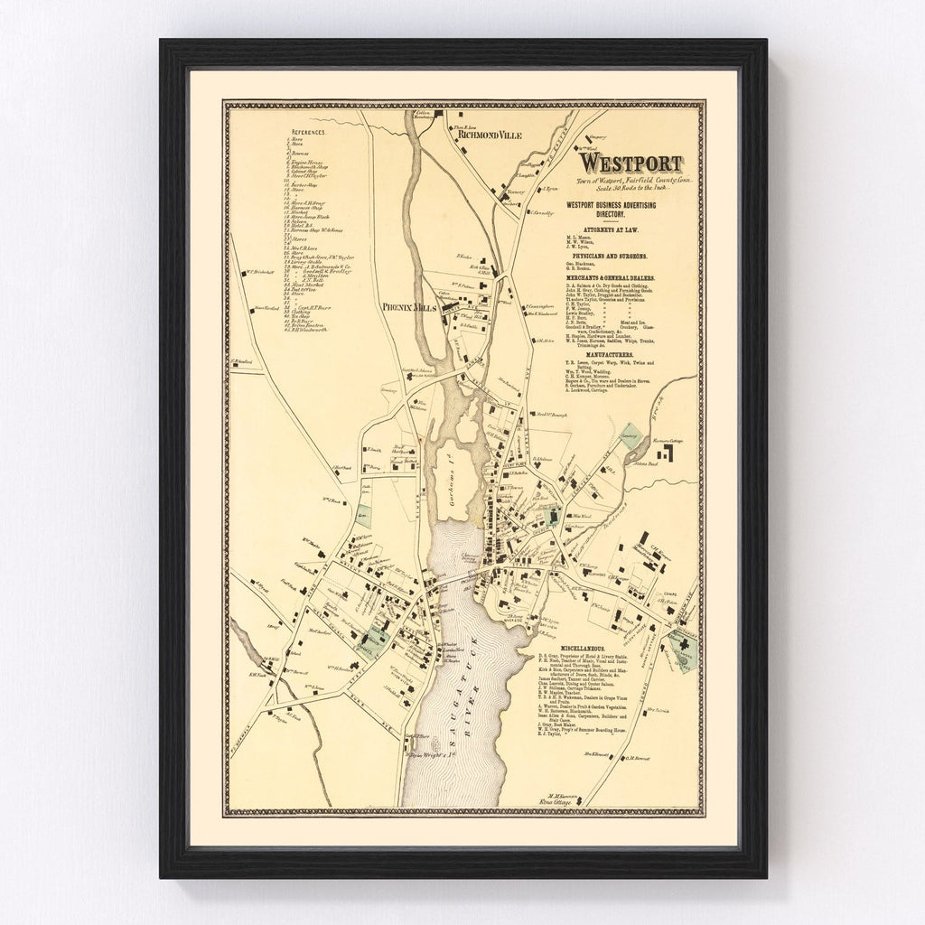 Vintage Map of Westport, Connecticut 1867