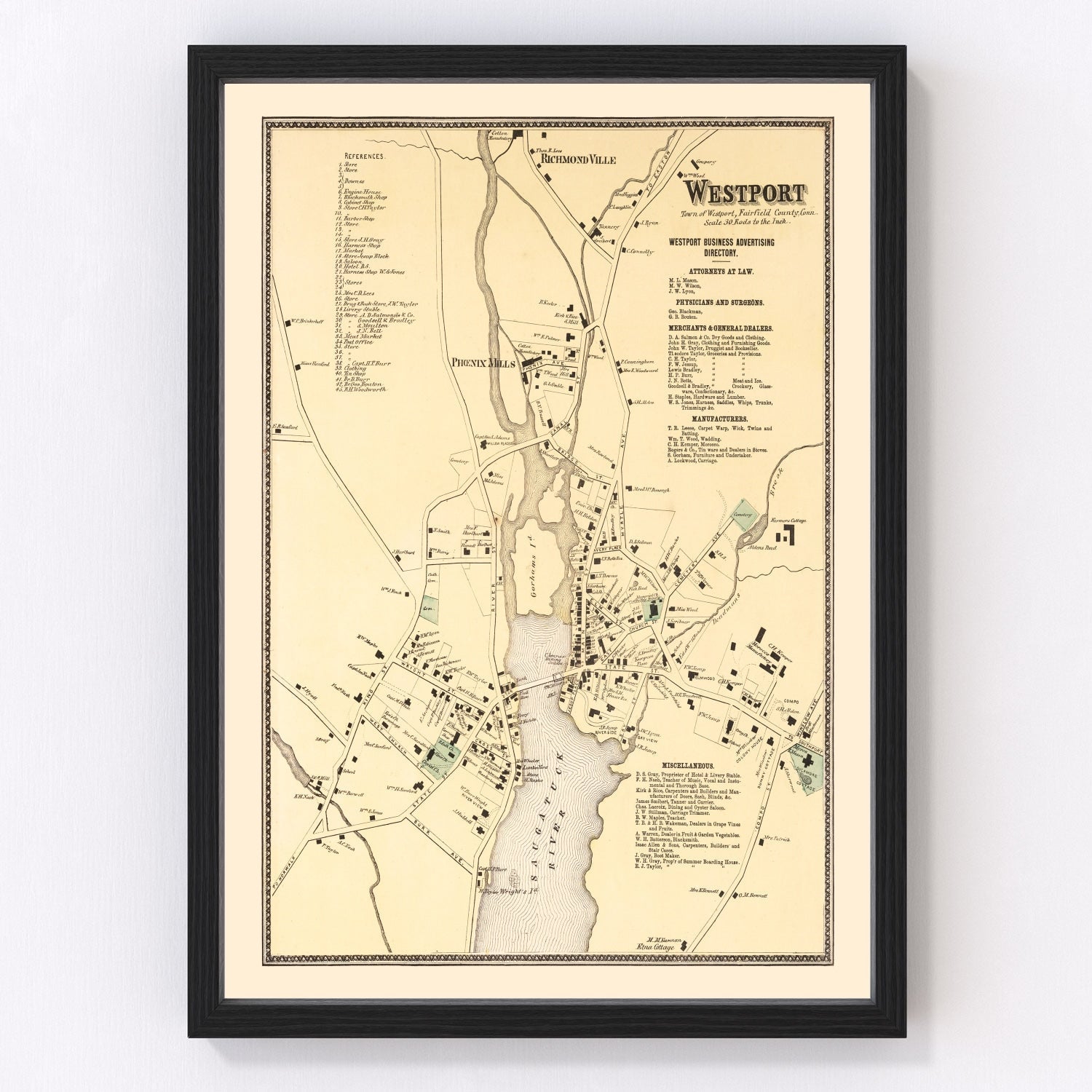 Vintage Map of Westport, Connecticut 1867