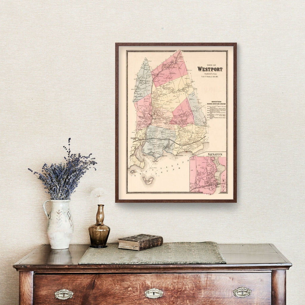 Vintage Map of Saugatuck, Connecticut 1867