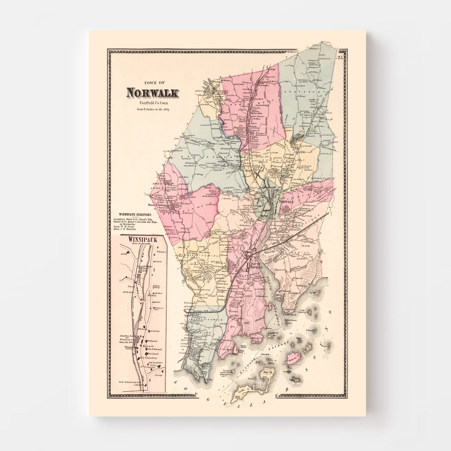 Vintage Map of Winnipauk, Connecticut 1867