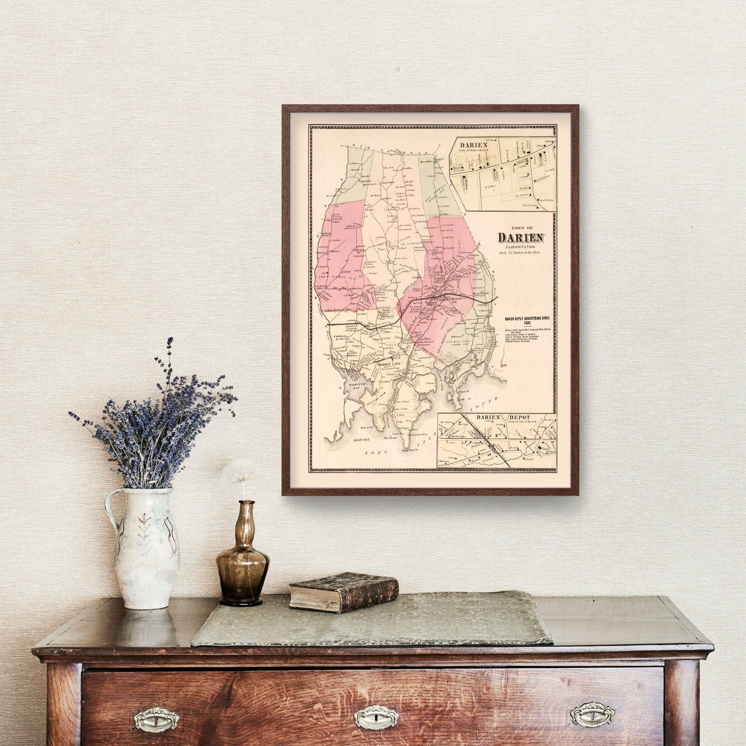 Vintage Map of Darien, Connecticut 1867