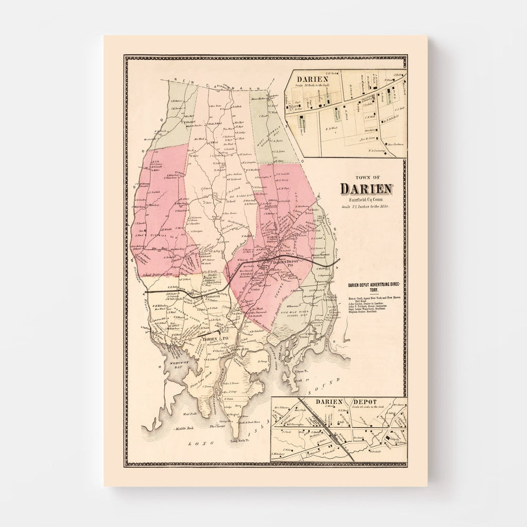 Vintage Map of Darien, Connecticut 1867