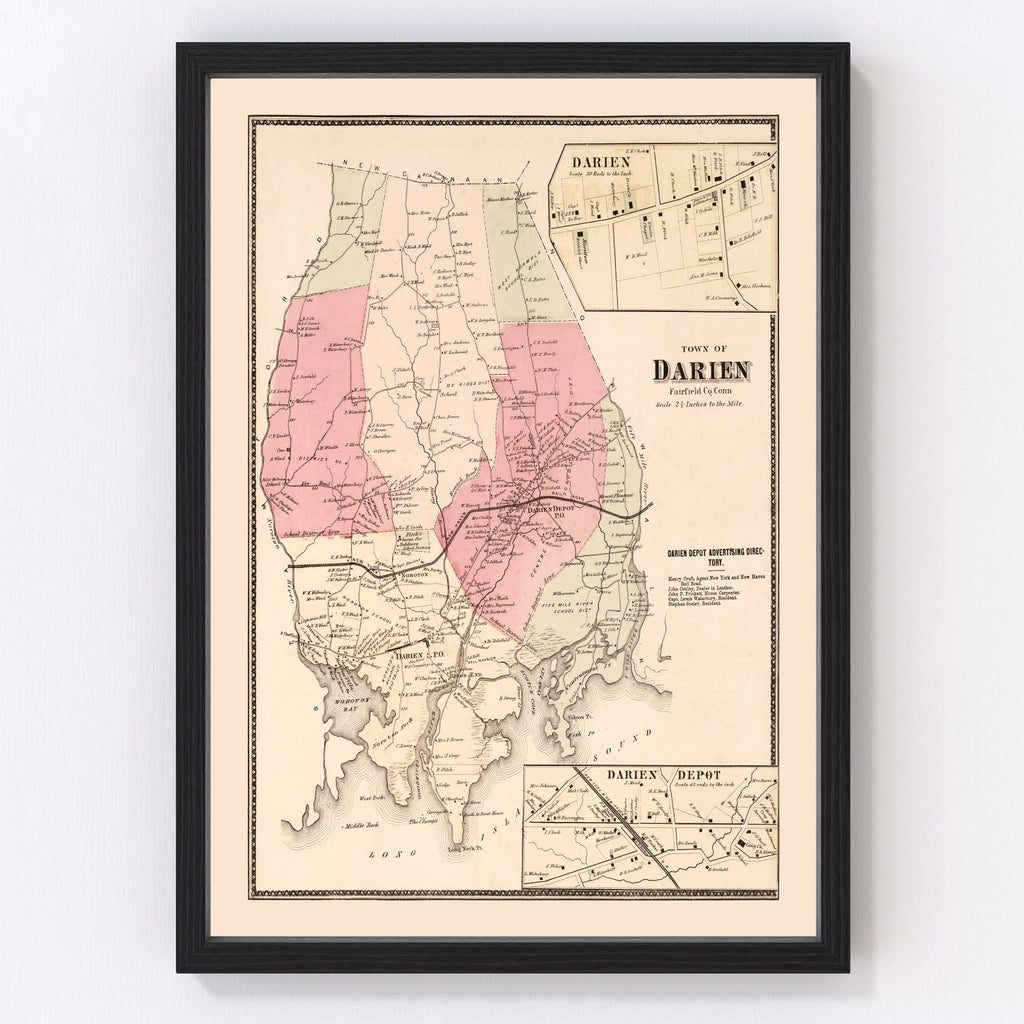 Vintage Map of Darien, Connecticut 1867