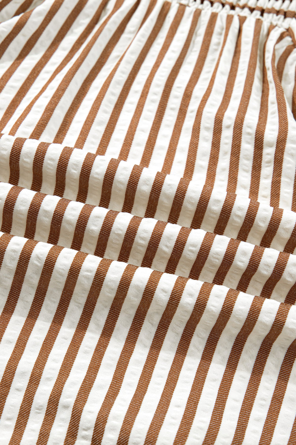 Stripe Shirred V-Neck Short Puff Sleeve Blouse