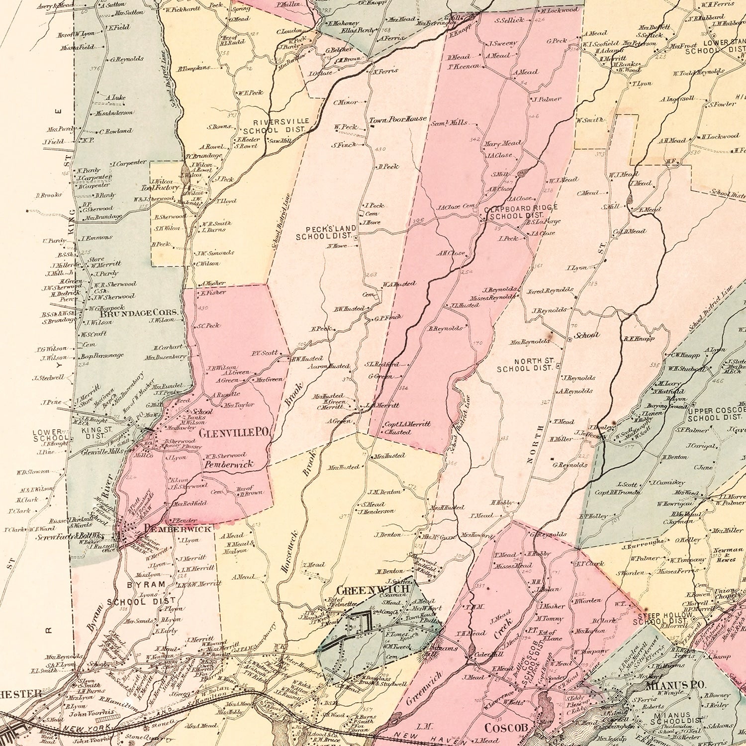 Vintage Map of Greenwich, Connecticut 1867