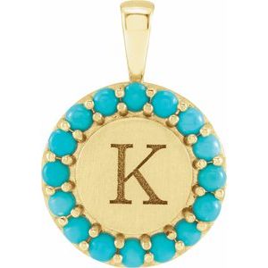 14K Yellow Gold Natural Turquoise Engravable Halo-Style Pendant
