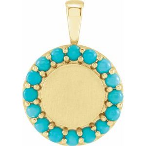 14K Yellow Gold Natural Turquoise Engravable Halo-Style Pendant