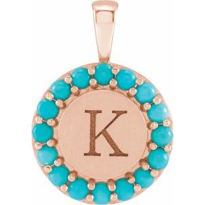 14K Rose Gold Natural Turquoise Engravable Halo-Style Pendant