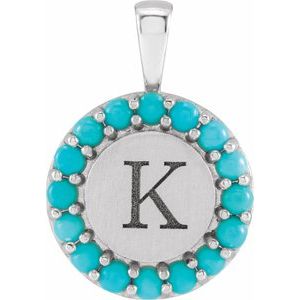 Platinum Natural Turquoise Engravable Halo-Style Pendant