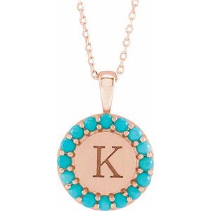 14K Rose Gold Natural Turquoise Engravable Halo-Style 16-18" Necklace
