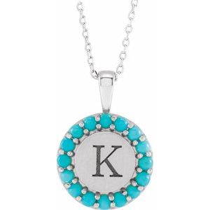 Platinum Natural Turquoise Engravable Halo-Style 16-18" Necklace