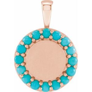 14K Rose Gold Natural Turquoise Engravable Halo-Style Pendant