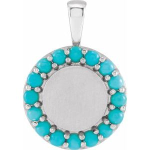 Platinum Natural Turquoise Engravable Halo-Style Pendant